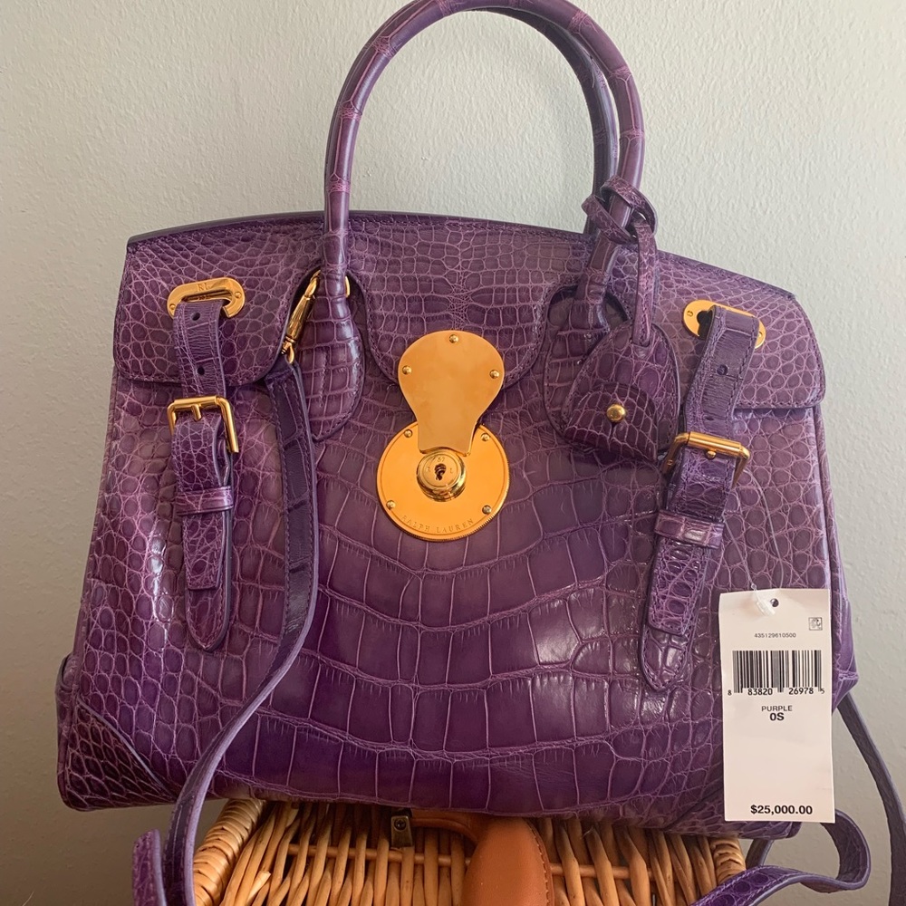 Ralph Lauren Ricky Handbag - Purple Crododile
